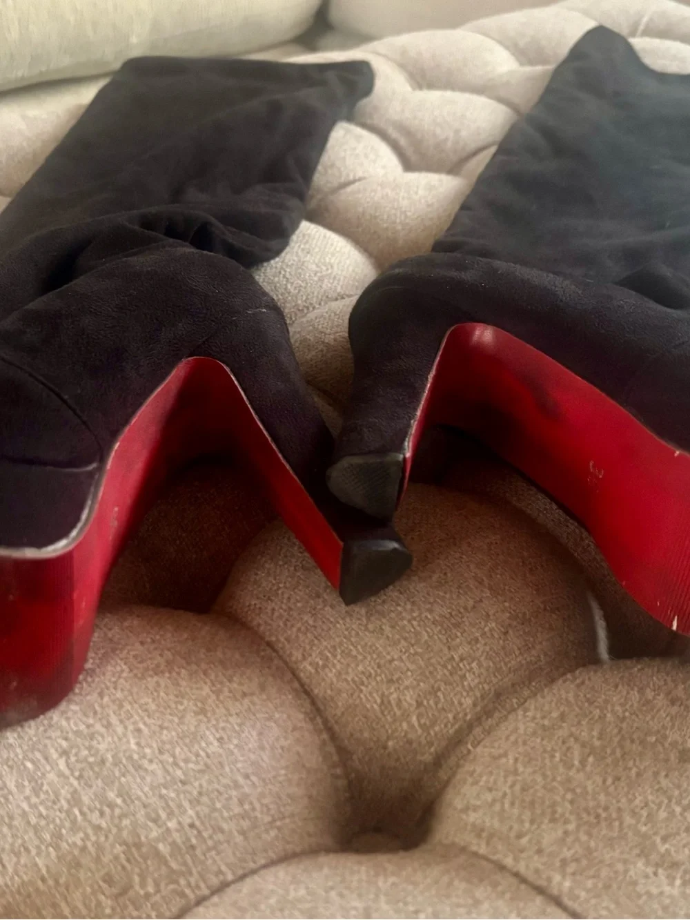 Black Knee-High Platform Heel Boots - Women
